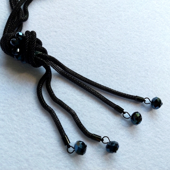 Long Necklace Thick Chain Linked Multi-Tone Black Dangle Crystal Strands - Picture 4 of 10